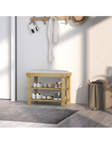Banco de Entrada HOMCOM de Bambú con Almacenamiento y Cojín 60x29x49cm