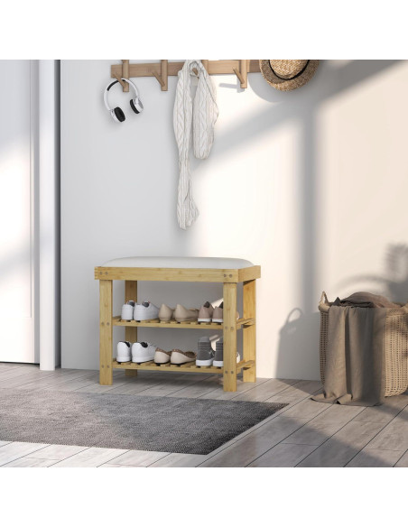 Banco de Entrada HOMCOM de Bambú con Almacenamiento y Cojín 60x29x49cm