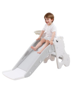 Tobogán para Niños HAPPYMATY con Aro de Baloncesto y Piscina de Pelotas