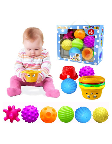 Bolas Sensoriales ROHSCE para Bebés - Juguetes Multicolor 6 Piezas