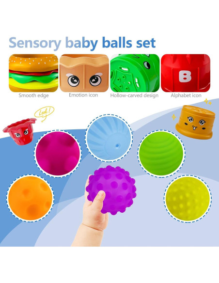 Bolas Sensoriales ROHSCE para Bebés - Juguetes Multicolor 6 Piezas