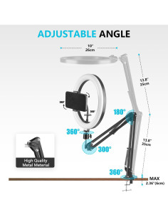 Anillo de Luz LED 25 cm PIOENIMAGE con Soporte para Teléfono 2