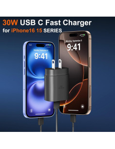 Cargador Rápido USB C 30W para iPhone 17/16/15 Pro Max 2