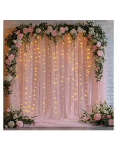 Cortina de fondo de tul rosa EaziCozi con luces LED 3.05x2.44m