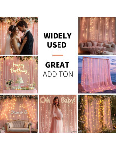 Cortina de fondo de tul rosa EaziCozi con luces LED 3.05x2.44m 2