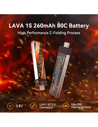 Baterías Lipo 1S 260mAh BETAFPV 80C con Conector BT2.0 - 5 Pcs