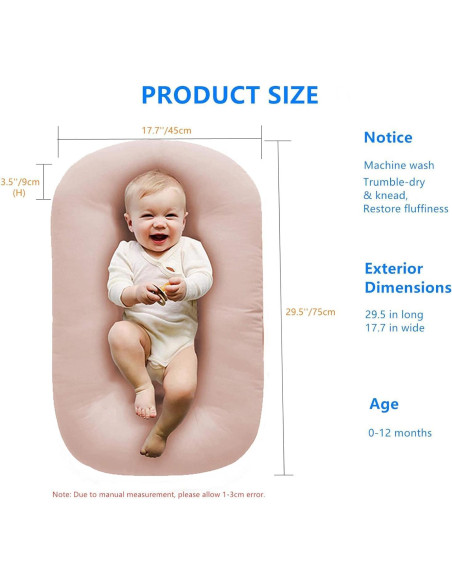 Alfombra de Juego para Bebés Vicorise 100% Algodón Rosa 75x45cm