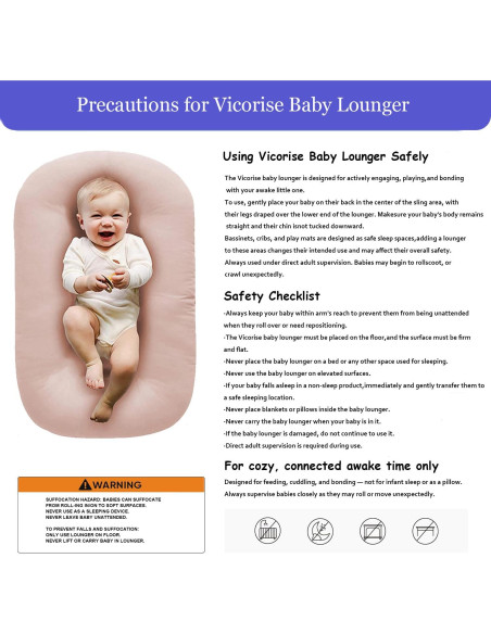 Alfombra de Juego para Bebés Vicorise 100% Algodón Rosa 75x45cm