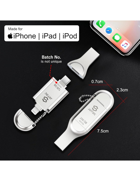 Memoria Flash 256GB 3-en-1 JD006 para iPhone y Android Memoria Flash 256GB 3-en-1 JD006 para iPhone y Android