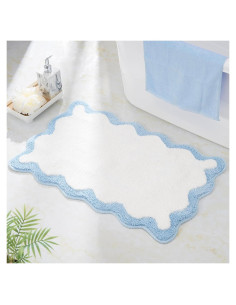 Alfombra de baño DyeFury azul con borde en forma de concha 76x51cm