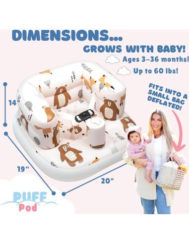 Silla Inflable para Bebé Puff Pod con Arnés y Bomba - 3 a 36 Meses