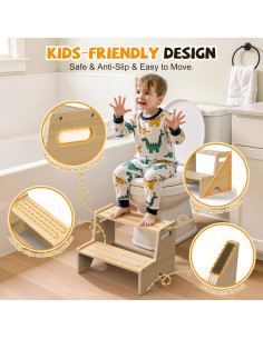 Escalera de Madera para Niños Uiirvdy - 2 Escalones Antideslizante 2