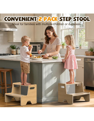 Escalera de Madera para Niños Uiirvdy - 2 Escalones Antideslizante