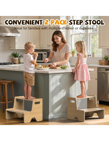 Escalera de Madera para Niños Uiirvdy - 2 Escalones Antideslizante