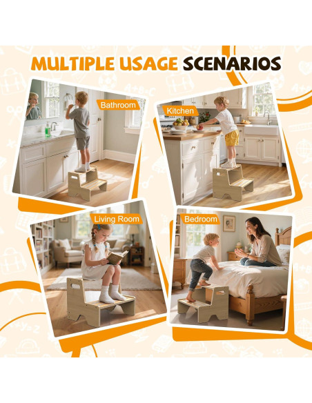 Escalera de Madera para Niños Uiirvdy - 2 Escalones Antideslizante