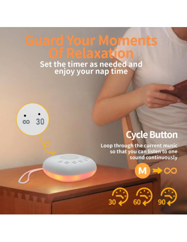 Máquina de Ruido Blanco Blessique - Portátil, 20 Sonidos, Luz Nocturna