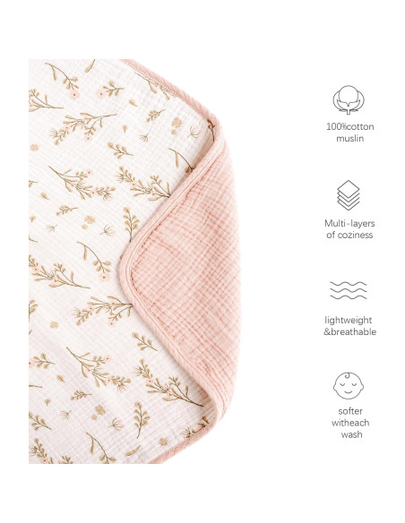 Manta de Muselina Konssy 100% Algodón Floral 101.6x91.4cm