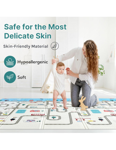 Alfombra de Juego Plegable para Bebés 200x180cm No Tóxica