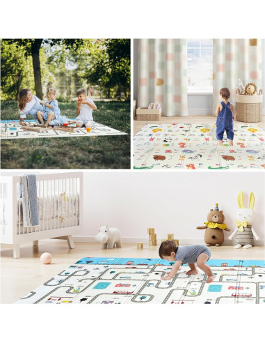 Alfombra de Juego Plegable para Bebés 200x180cm No Tóxica