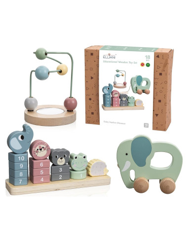 Juguetes Montessori ELLIANI de Madera 3 en 1 para Bebés