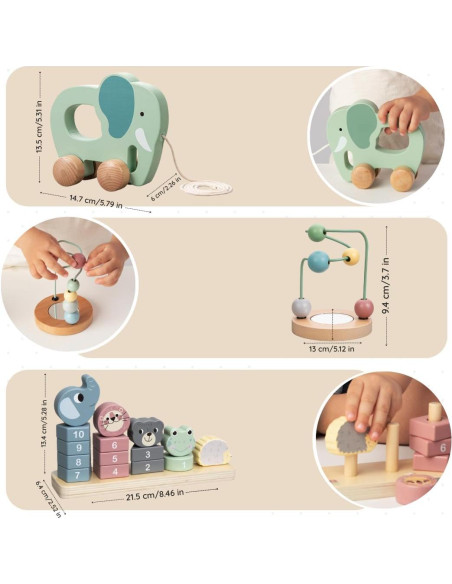 Juguetes Montessori ELLIANI de Madera 3 en 1 para Bebés
