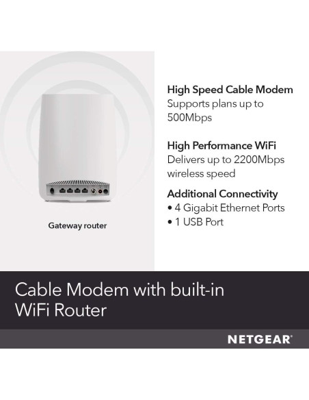 Módem por Cable Netgear Orbi CBR40 + Enrutador WiFi AC2200