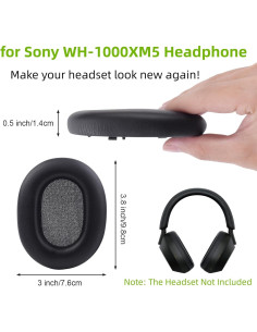 Almohadillas de Reemplazo Sony WH-1000XM5 - Aislamiento Negro 2