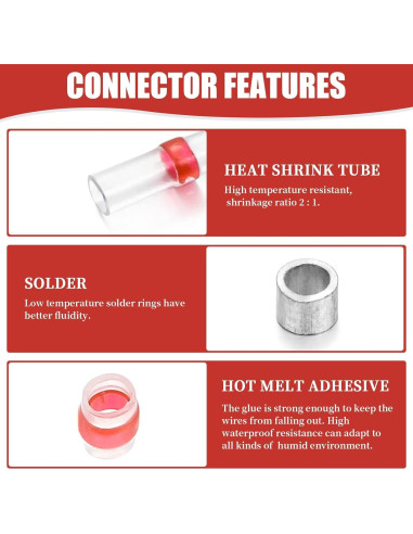 200 Conectores de Cable Termocontraíbles Camtek Rojo 22-18 AWG