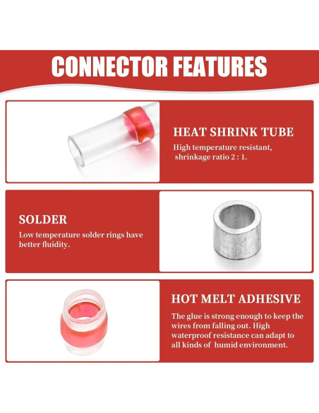 200 Conectores de Cable Termocontraíbles Camtek Rojo 22-18 AWG