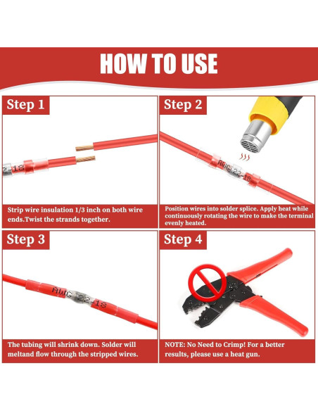 200 Conectores de Cable Termocontraíbles Camtek Rojo 22-18 AWG