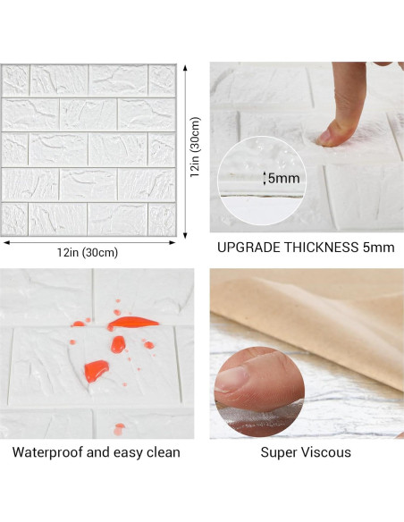 30 Paneles de Pared 3D Autoadhesivos Prasacco Ladrillo Blanco