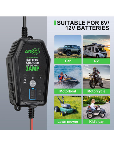 Cargador de Batería Inteligente 3A 6V/12V ANKG-02 a Prueba de Agua
