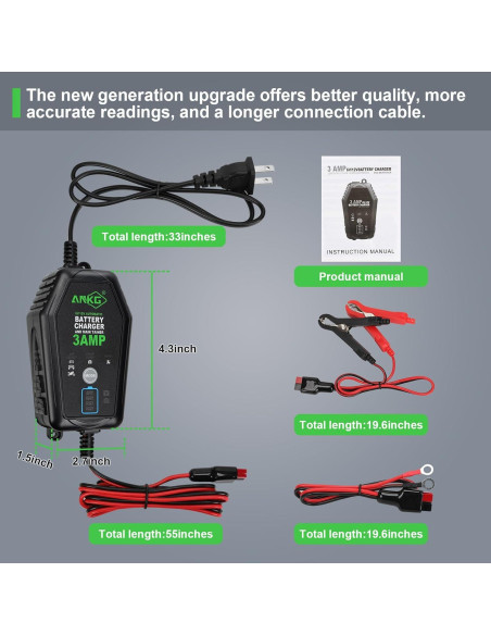 Cargador de Batería Inteligente 3A 6V/12V ANKG-02 a Prueba de Agua