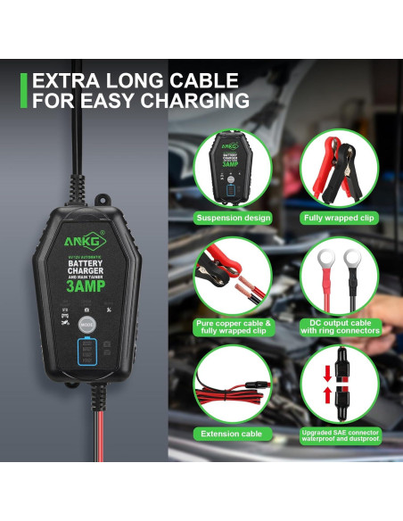 Cargador de Batería Inteligente 3A 6V/12V ANKG-02 a Prueba de Agua