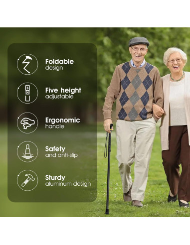 Bastón Plegable Akeoil Ajustable para Caminata - Negro