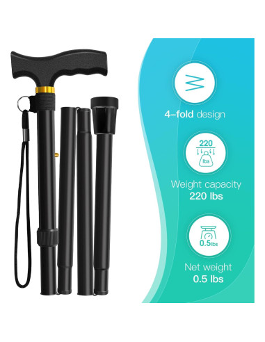 Bastón Plegable Akeoil Ajustable para Caminata - Negro