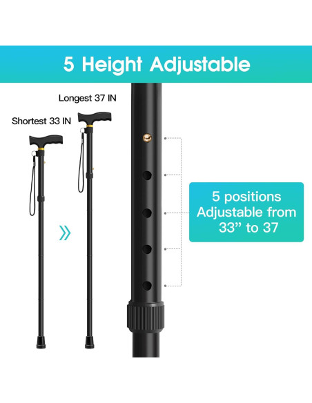 Bastón Plegable Akeoil Ajustable para Caminata - Negro