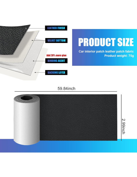 Parche de Reparación de Cuero Negro Jewkot 7.62x152.4 cm