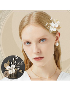 3 Horquillas de Boda Doradas con Perlas y Cristales SHEHARUHI 2