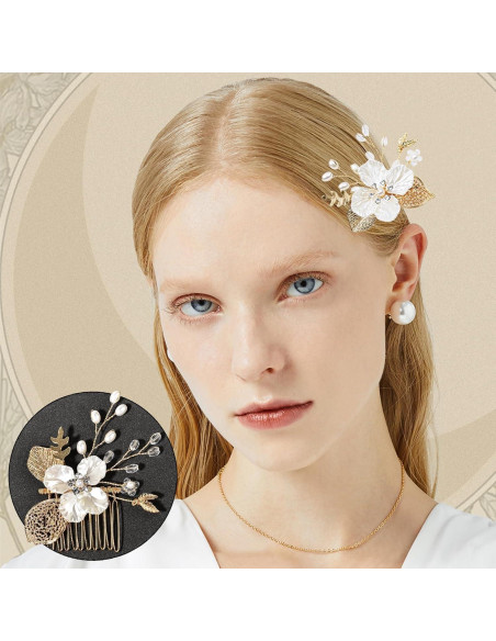 3 Horquillas de Boda Doradas con Perlas y Cristales SHEHARUHI