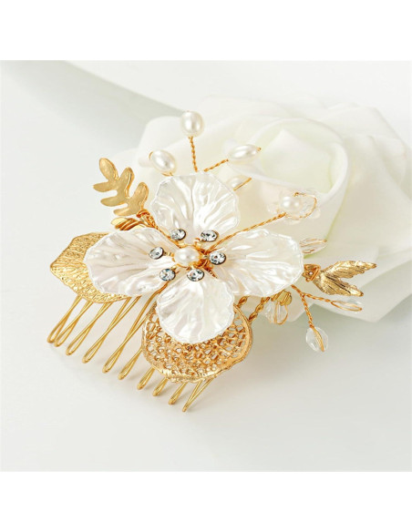 3 Horquillas de Boda Doradas con Perlas y Cristales SHEHARUHI