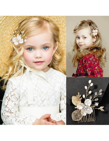 3 Horquillas de Boda Doradas con Perlas y Cristales SHEHARUHI