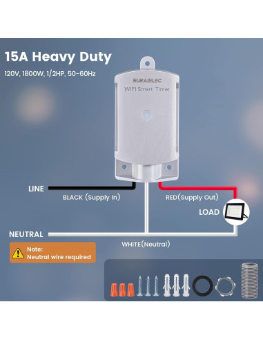Temporizador Inteligente WiFi SURAIELEC 15A 120V Impermeable