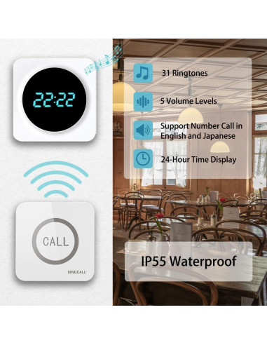 Sistema de Llamada Inalámbrico SINGCALL con 8 Botones y Receptor