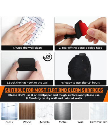 10 Ganchos Autoadhesivos para Sombreros joyliveCY - Negro