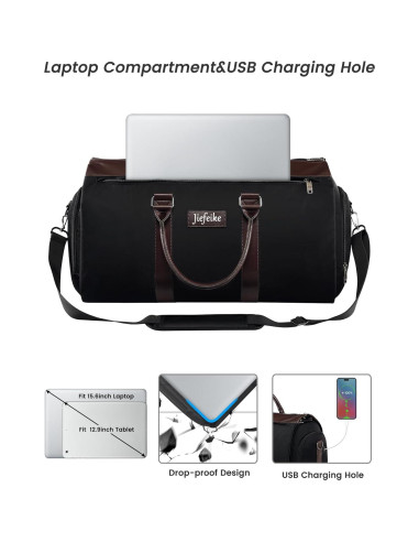 Bolsa de Ropa Duffle Jiefeike 2 en 1 para Viaje - Negro