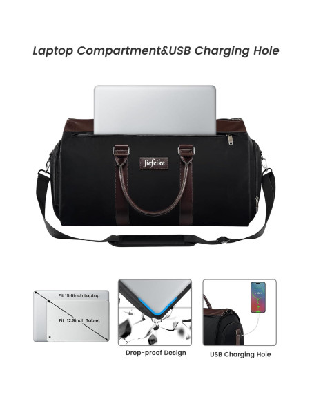 Bolsa de Ropa Duffle Jiefeike 2 en 1 para Viaje - Negro
