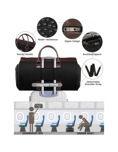 Bolsa de Ropa Duffle Jiefeike 2 en 1 para Viaje - Negro