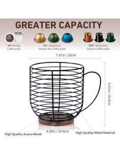 Soporte para cápsulas de café QTTCMY con base de madera - Organizador de encimera 2