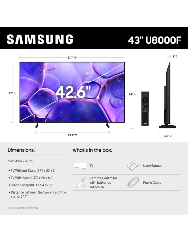 Samsung Televisor Inteligente 4K U8000F 43" (Modelo 2025) - Seguridad Knox, Alexa